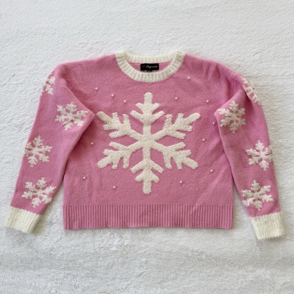 33 Degrees Women's Snowflake Festive Graphic Sweater Pink Size XS
